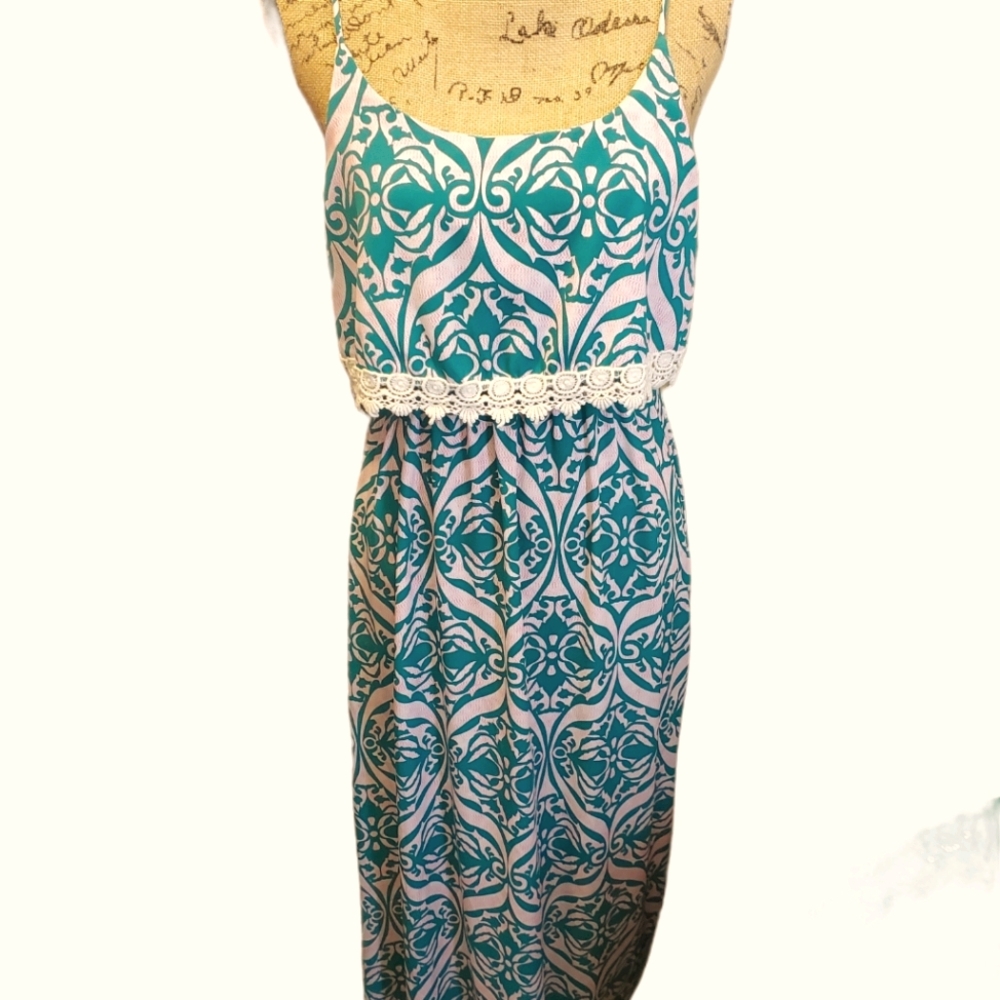 Pink & Green Summer Maxi with Lace Size Small
